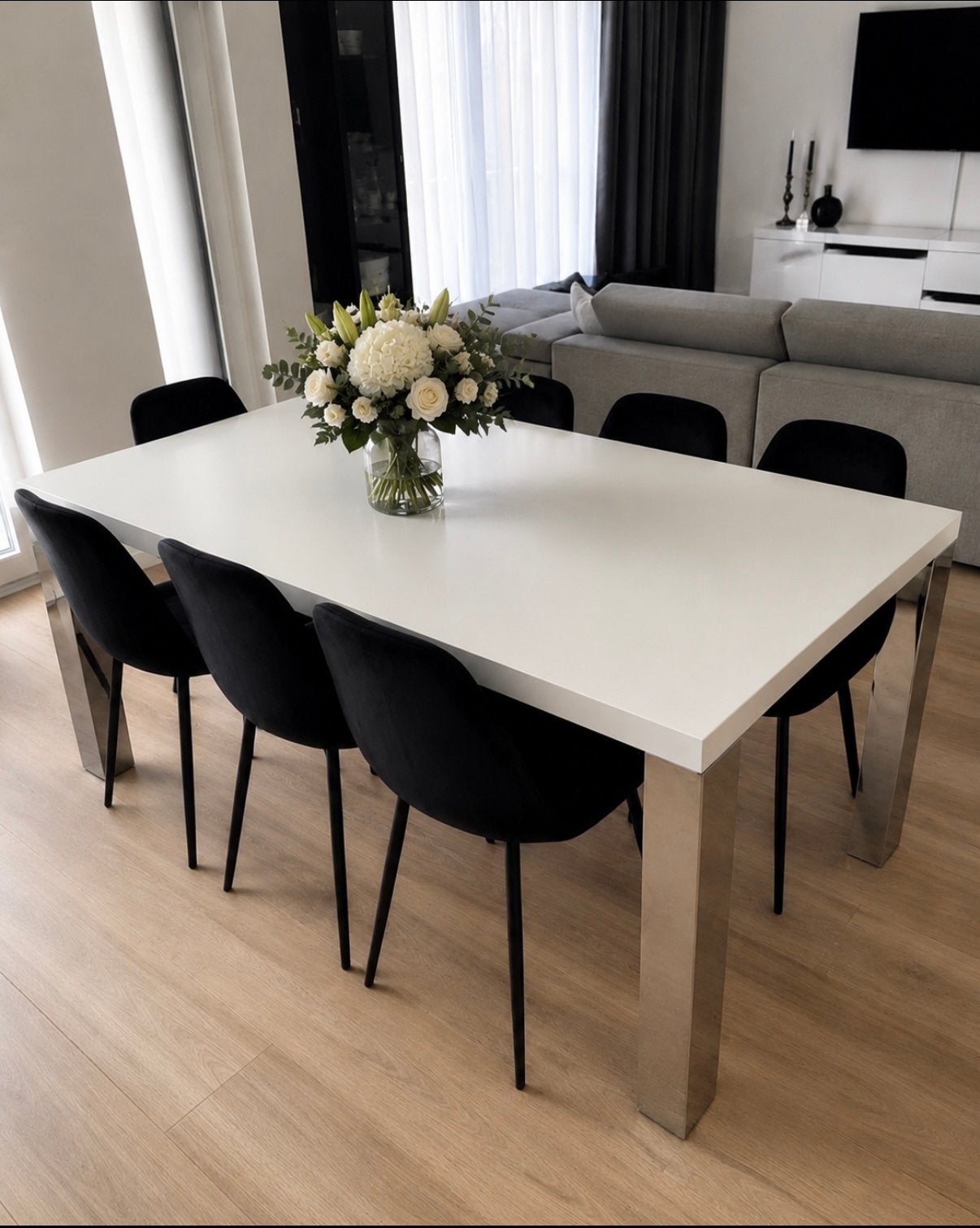 Witte eettafel, Ophalen, Zo goed als nieuw, Vijf personen of meer, 50 tot 100 cm