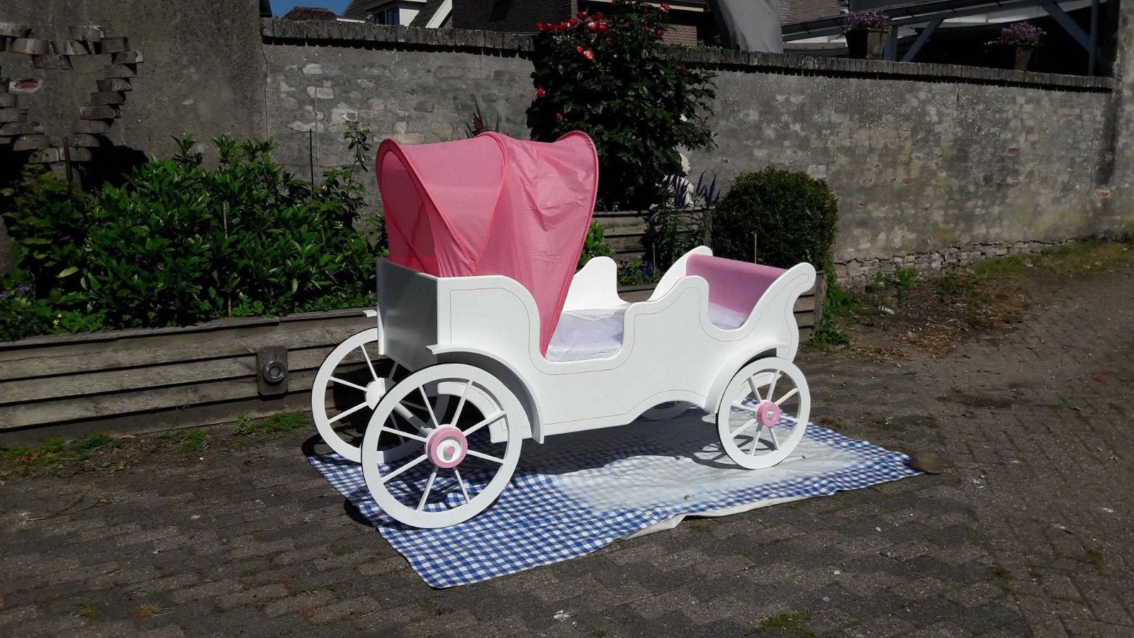 Uniek handgemaakt kinderbed, prinsessen koets!, Ophalen, 85 tot 100 cm, Gebruikt, Matras