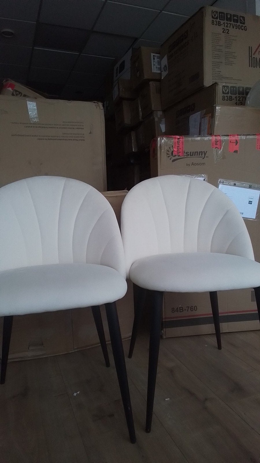 Set van 2 moderne eetkamerstoelen - Crème wit, Ophalen, Stof, .., Wit