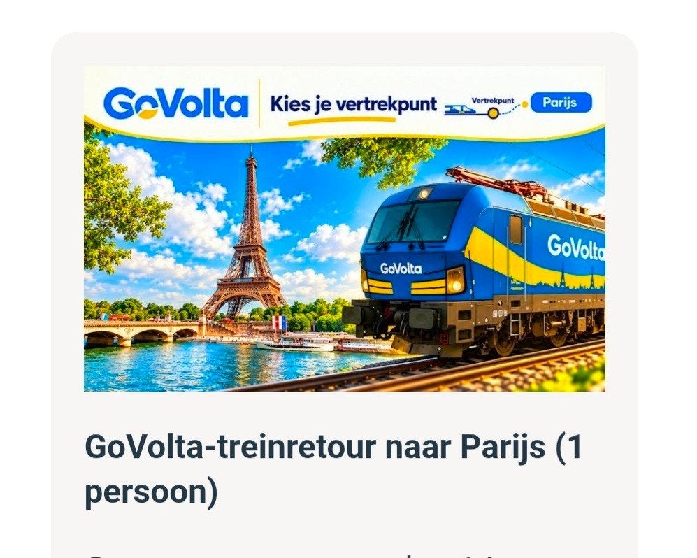 1x Treinticket retour naar Parijs (GoVolta), Eén persoon