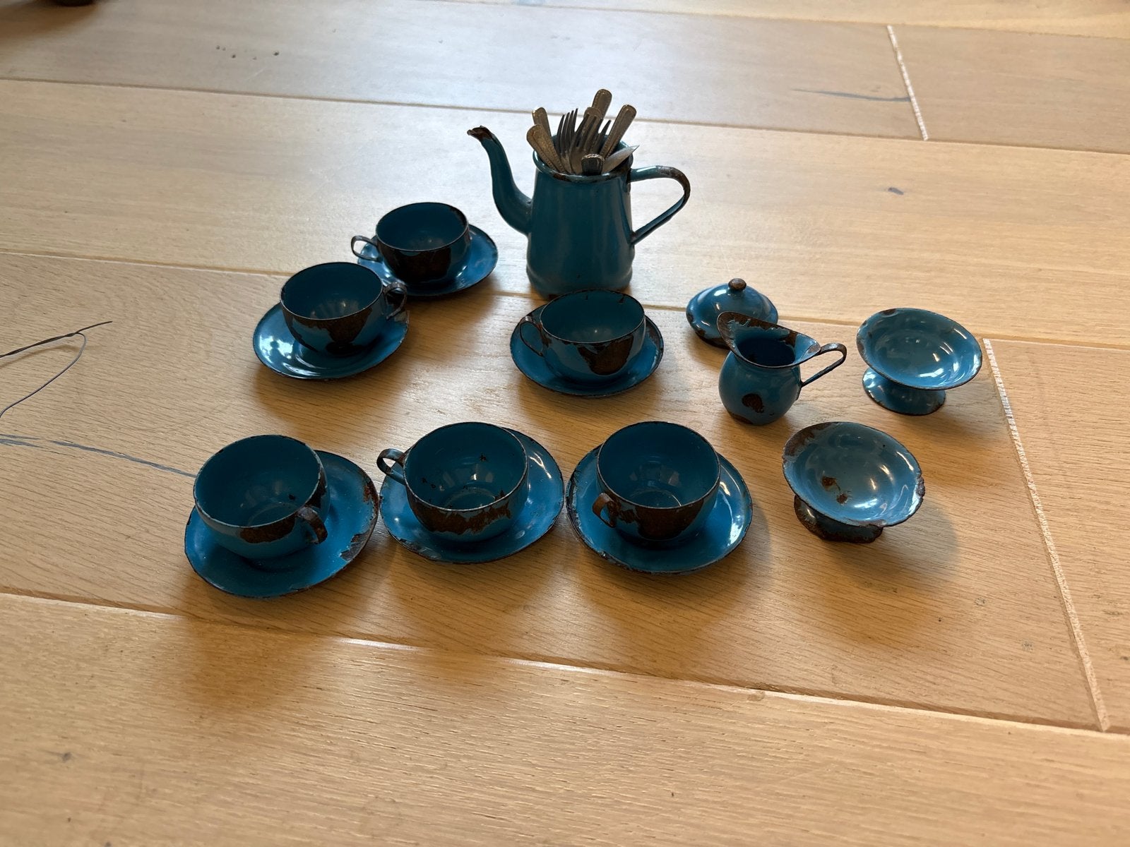 Antiek emaille serviesje voor kinderen - blauw, Ophalen of Verzenden