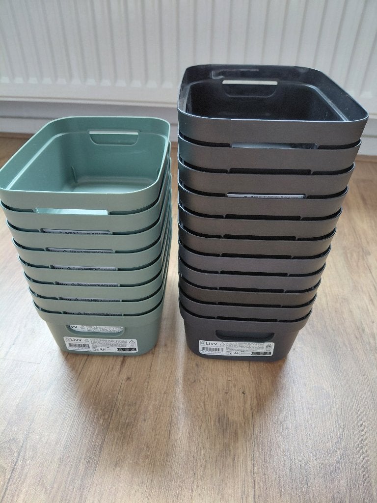 LIVV Opbergboxen - 2L - Groen en Zwart - 19 stuks, Meerkleurig, Nieuw, Kunststof, Ophalen of Verzenden