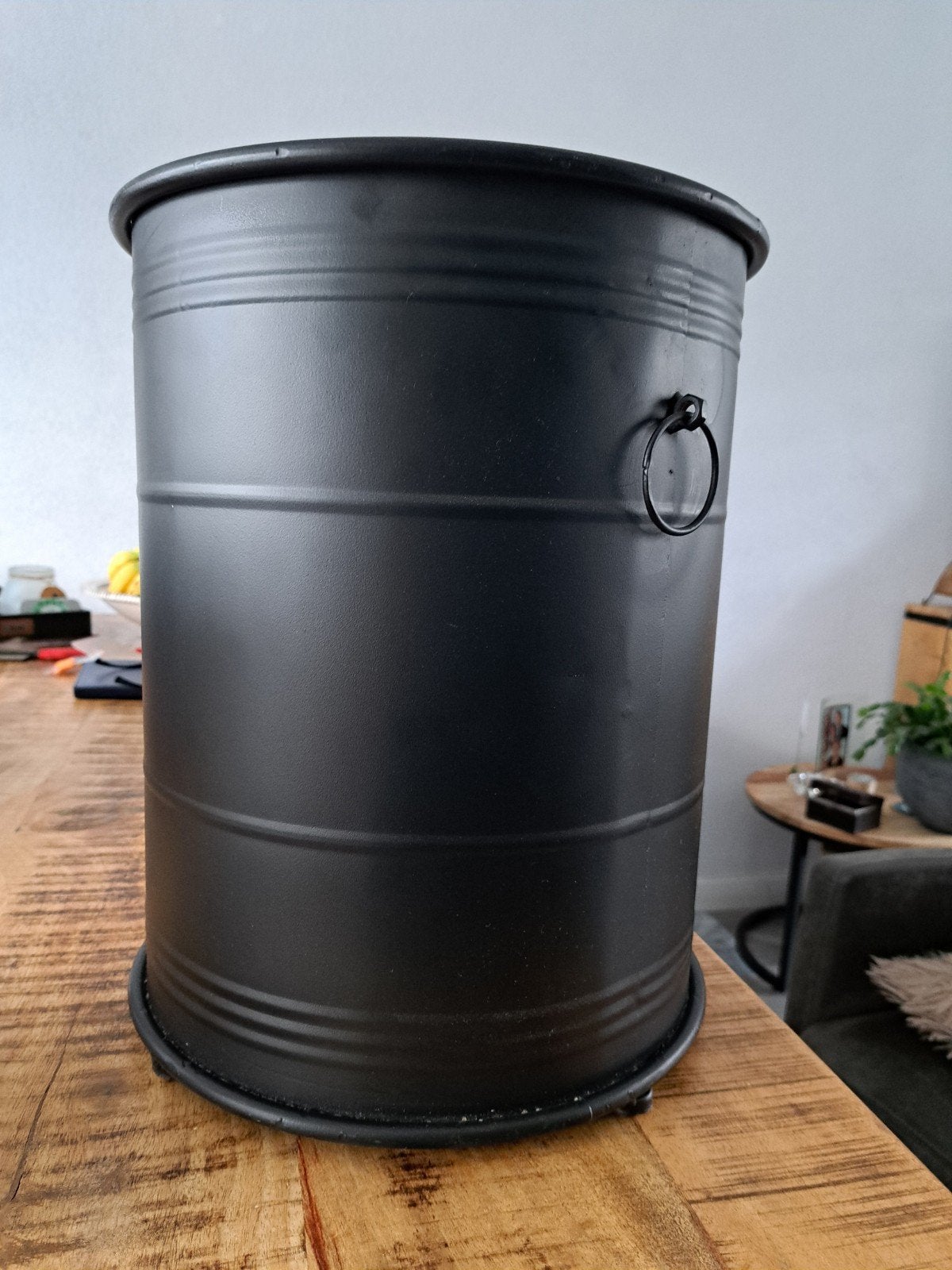 Zwarte metalen emmer met houten deksel - 41x31 cm, Ophalen, Gebruikt, Metaal, 5 – 50