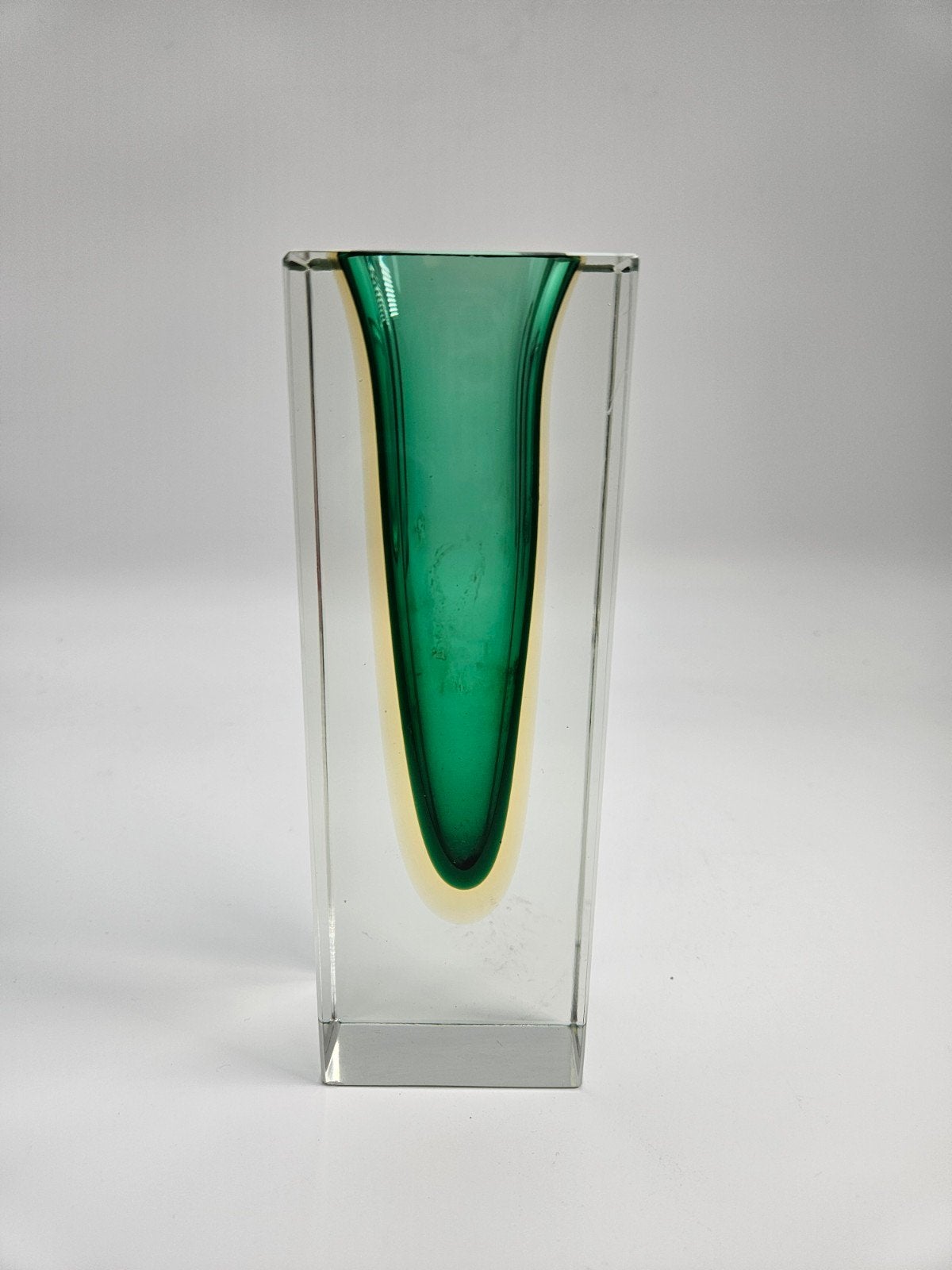 Murano Sommerso vaas, groen en geel glas, Ophalen of Verzenden