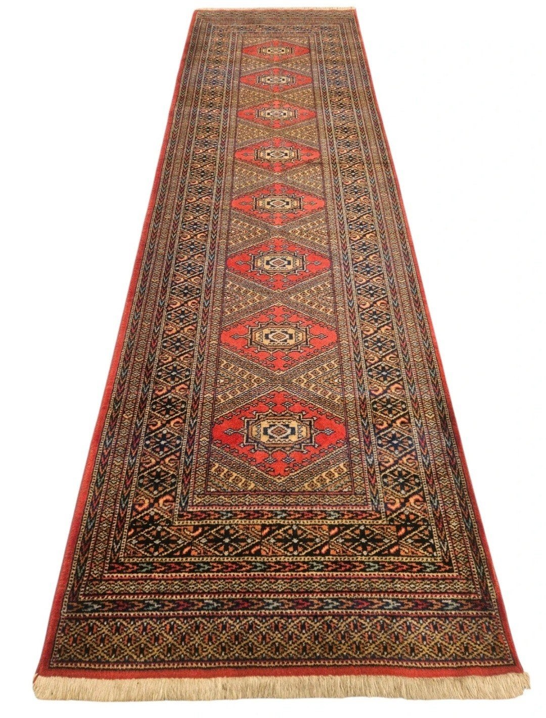 Vintage oosters wol tapijt loper Samarkand rood 81x278cm