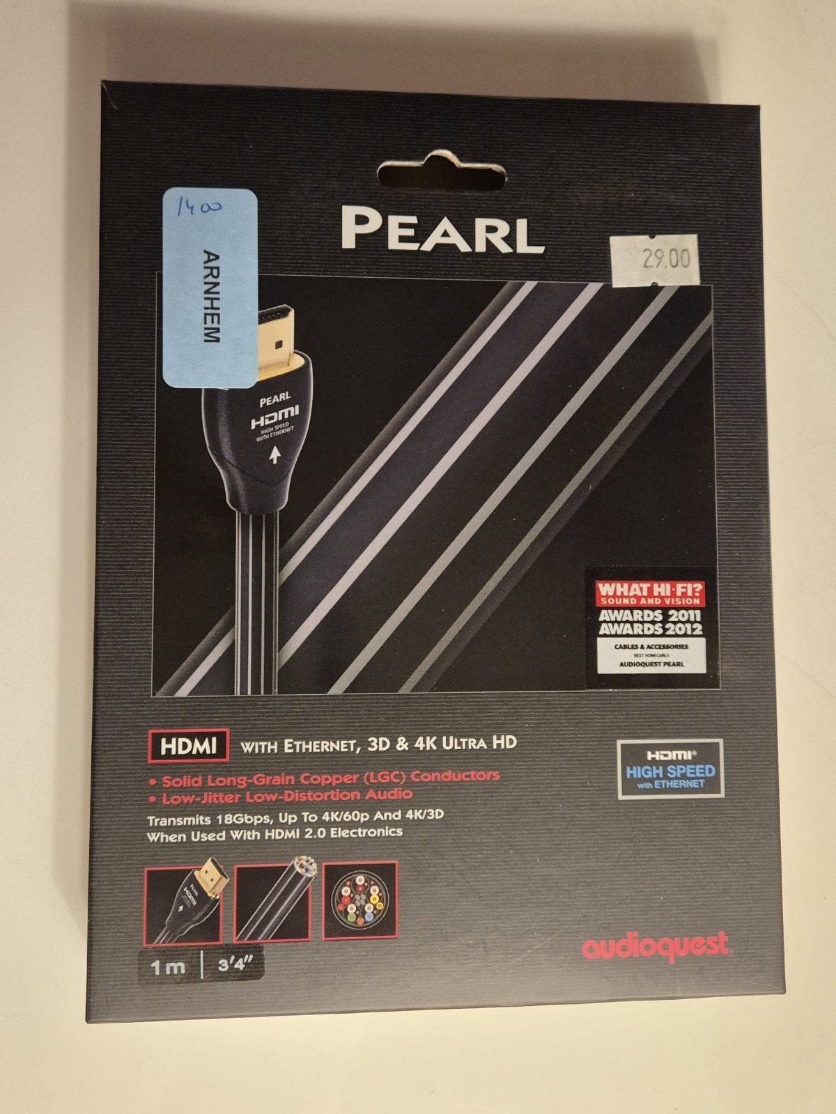 AudioQuest Pearl HDMI-kabel 1m - 4K Ultra HD, Ethernet, Ophalen of Verzenden, Nieuw, Minder dan 2 meter, HDMI-kabel