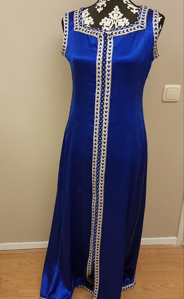 Caftan met jasje, maat S/M, op maat gemaakt, Blauw, Ophalen of Verzenden, Zo goed als nieuw, Maat 36 (S)