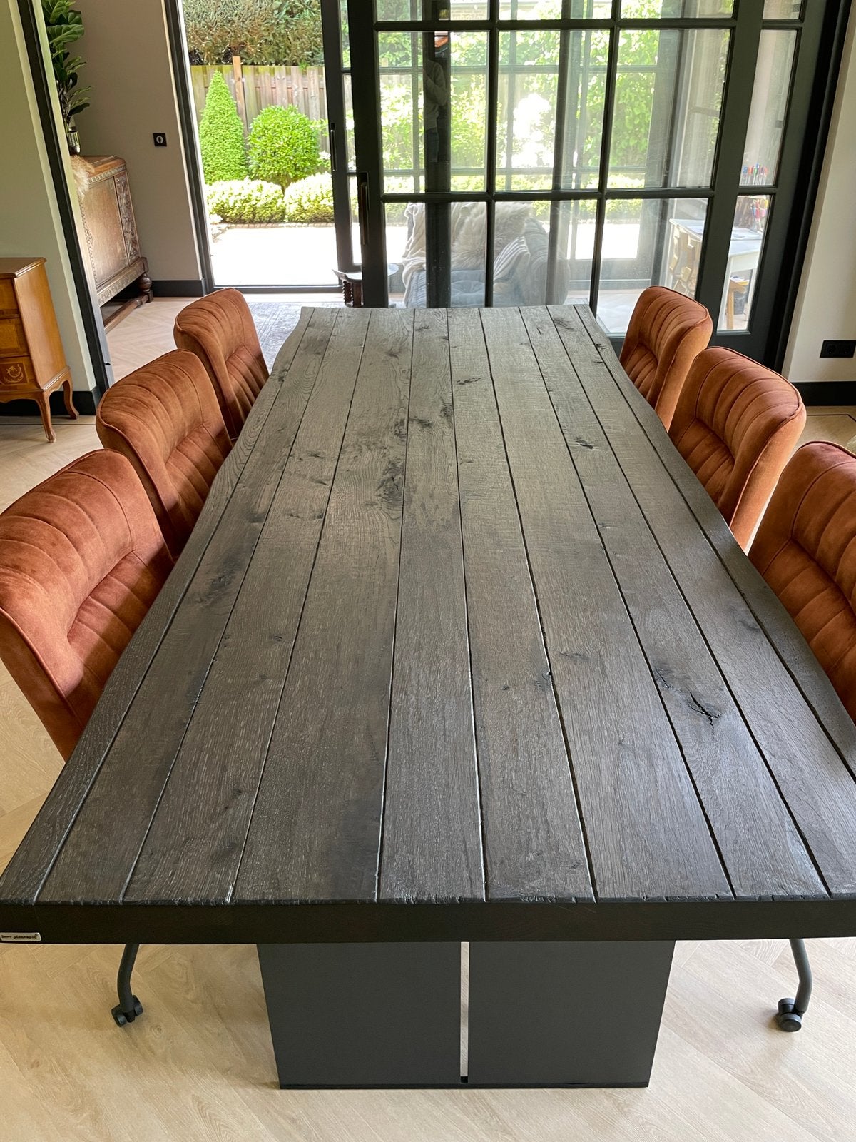 Eetkamerset zgan: 6 stoelen + 240cm eiken van Bert Plantagie, Ophalen, Zo goed als nieuw, 6 tot 8 stoelen