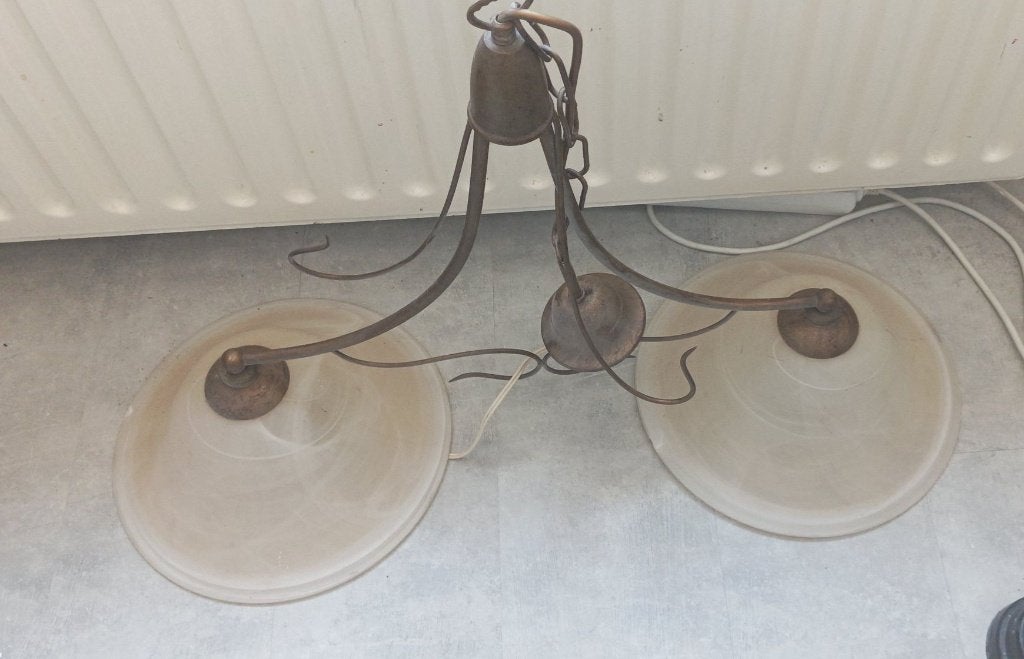 hanglamp met 2 glazen kappen, Ophalen, Gebruikt