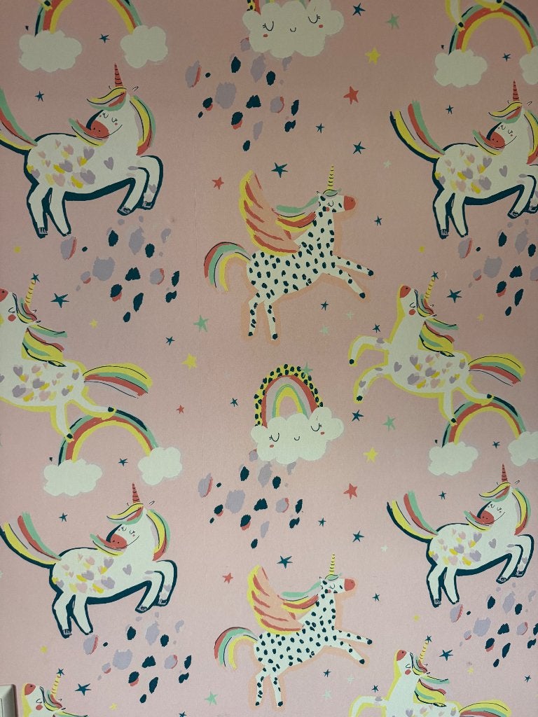 2,5 rol roze Unicorn behang, Huis en Inrichting, Stoffering | Behang, Ophalen of Verzenden, Roze, Dieren