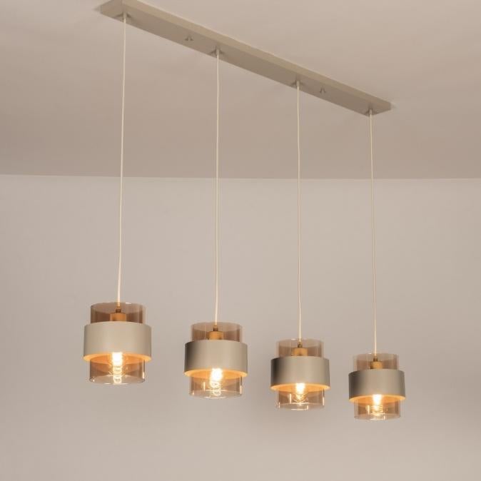 beige hanglamp amber champagne glas bar tafel eettafel lamp, Ophalen of Verzenden, Nieuw, Glas, Minder dan 50 cm