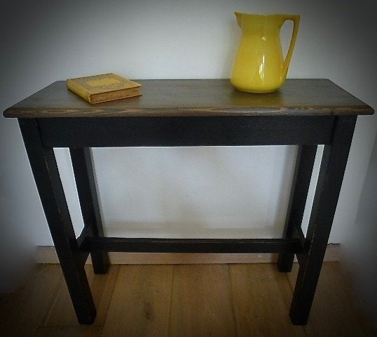 Gesleten zwart bruin brocante bankje/kruk/landelijk/vintage, Ophalen of Verzenden