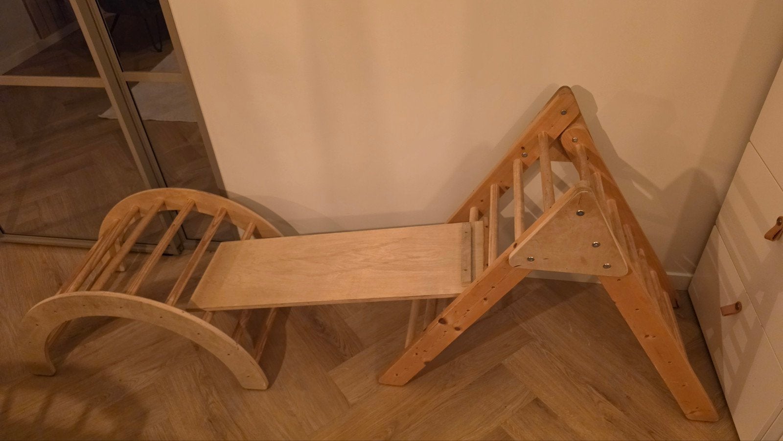Houten Klimrek met Glijbaan en Schommel/Wip voor Kinderen, Kinderen en Baby's, Speelgoed | Buiten | Speeltoestellen, Ophalen, Gebruikt