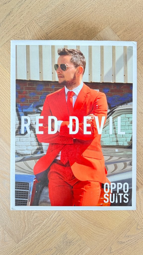 OppoSuits Red Devil pak | broer + jasje + das  | 1x gedragen, Maat 52/54 (L), Opposuits, Ophalen of Verzenden, Zo goed als nieuw