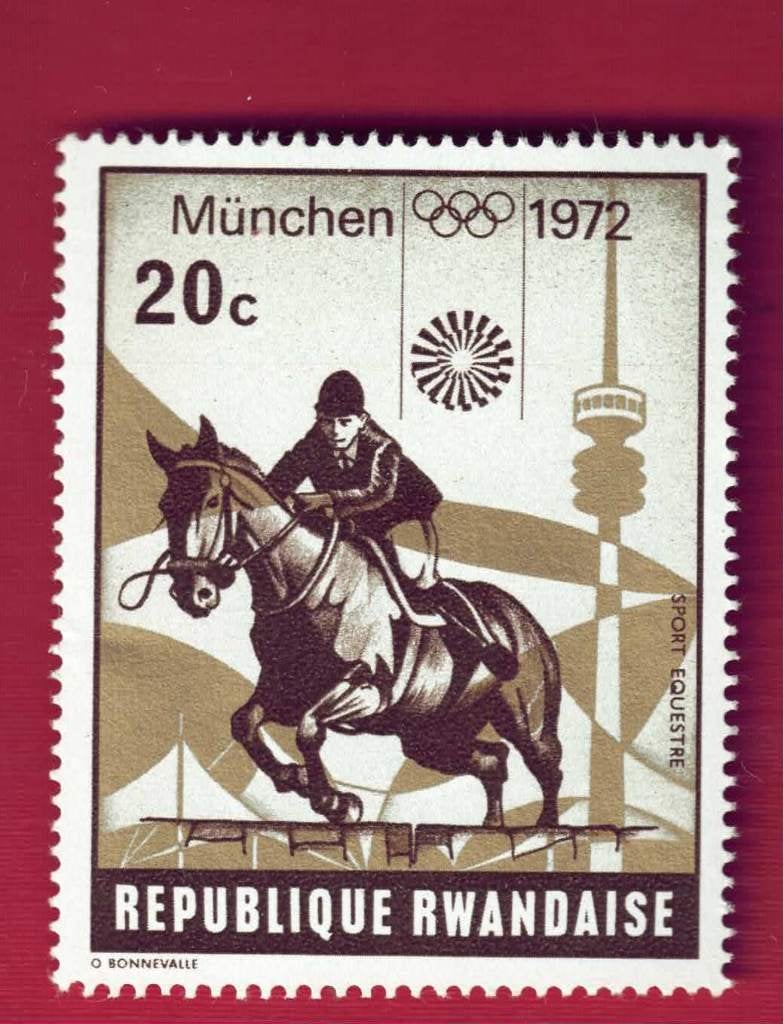 Fauna - Dieren - Paarden - Rwanda - 20c - Munchen 72 (II), Ophalen of Verzenden, Postfris, Dier of Natuur