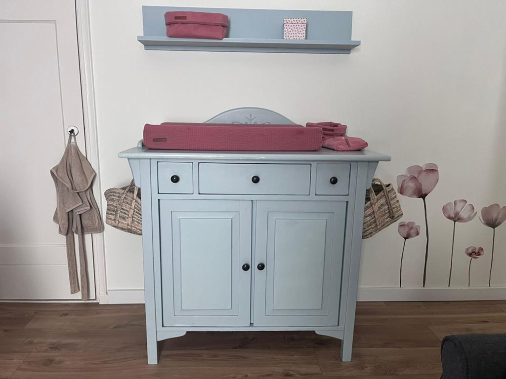 Licht blauwe commode met lades en kastjes, Gebruikt, 50 tot 70 cm, Ophalen of Verzenden, 75 tot 100 cm