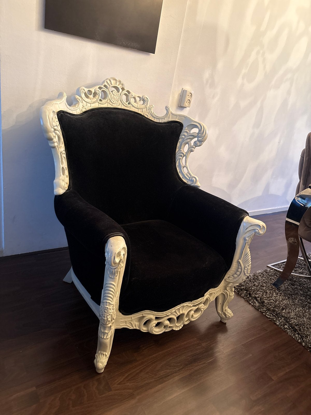 Barokke Fauteuil Zwart met wit Frame, Ophalen, Gebruikt, Hout, 75 tot 100 cm