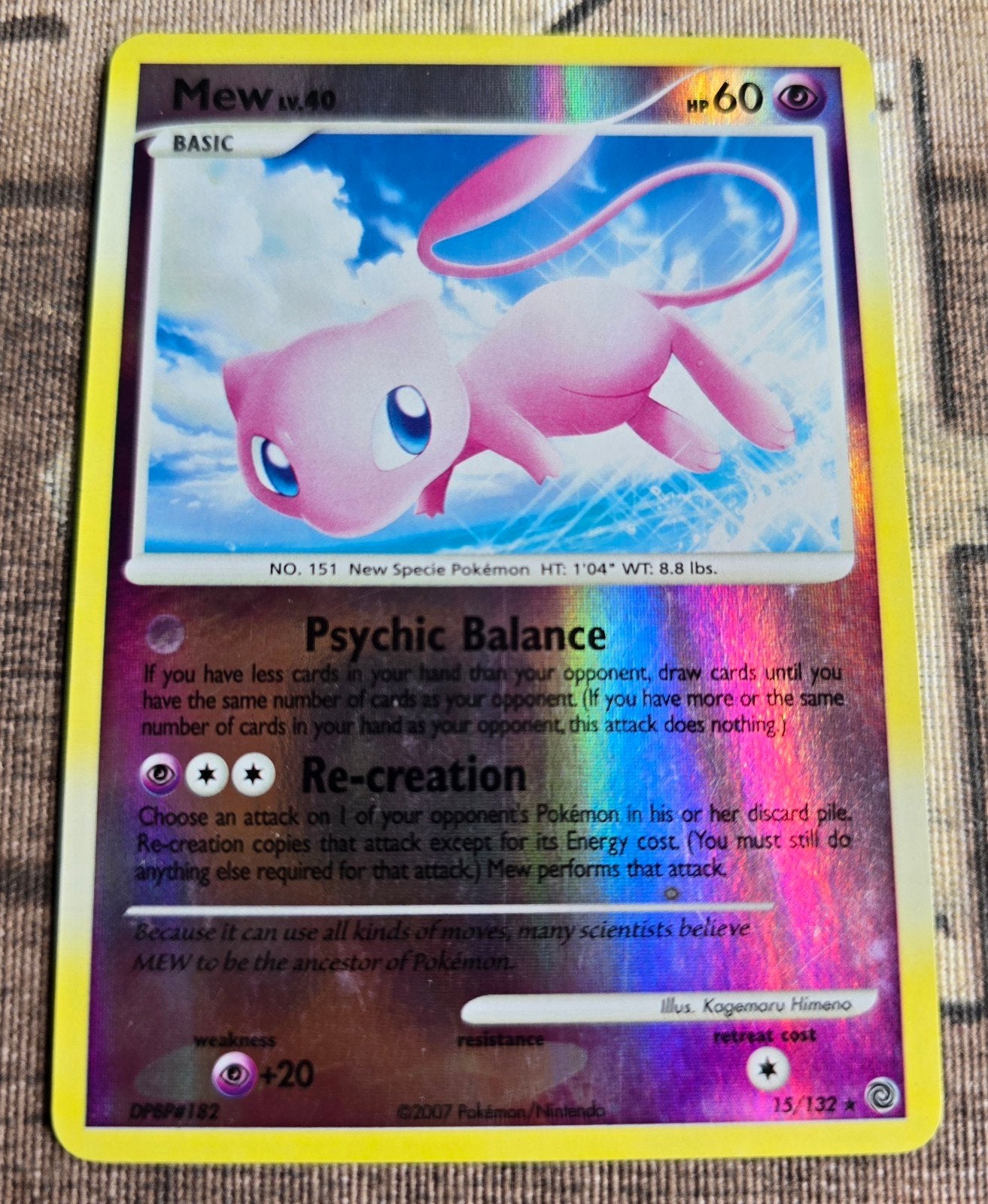 Pokémon kaart Mew lv. 40 Reverse Holo 15/132, Ophalen of Verzenden, Zo goed als nieuw, Losse kaart, Foil