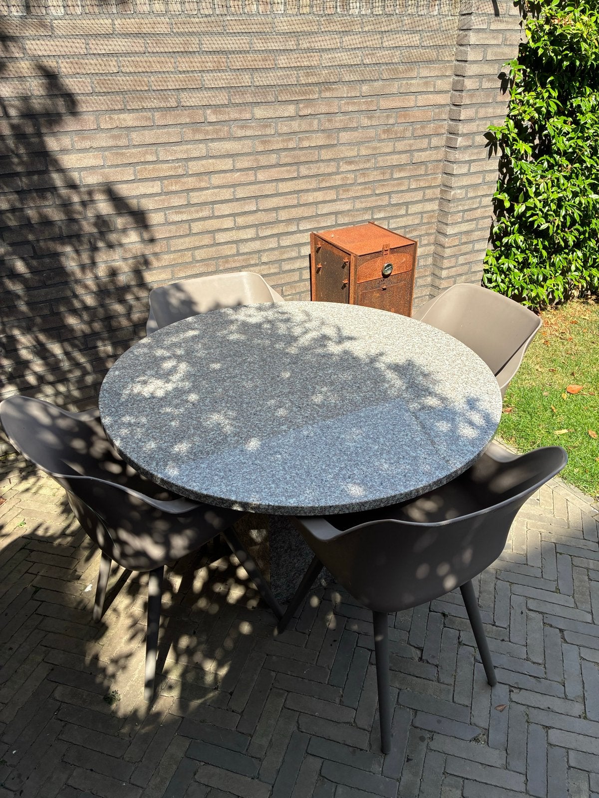 Ronde tuintafel van graniet 120cm diameter, Ophalen, Gebruikt, Rond, Overige materialen