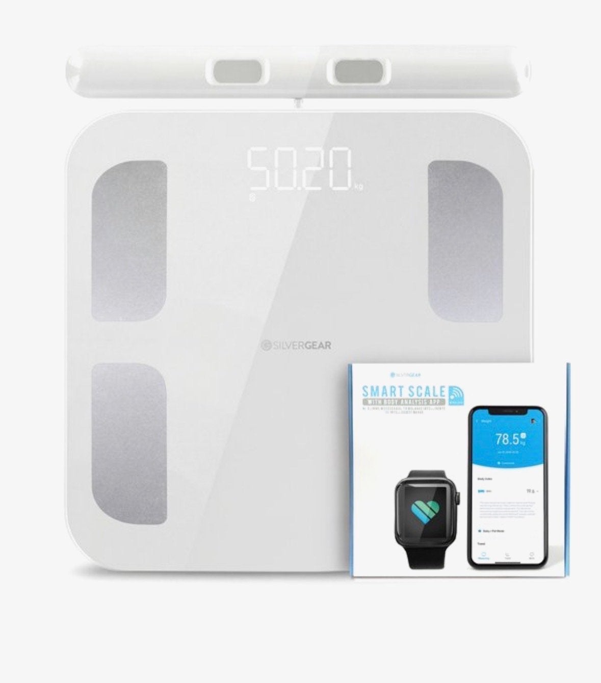 Silvergear Smart Personenweegschaal met App - Wit, Ophalen, 100 kg of meer, Personenweegschaal, Fijner dan 1 gram
