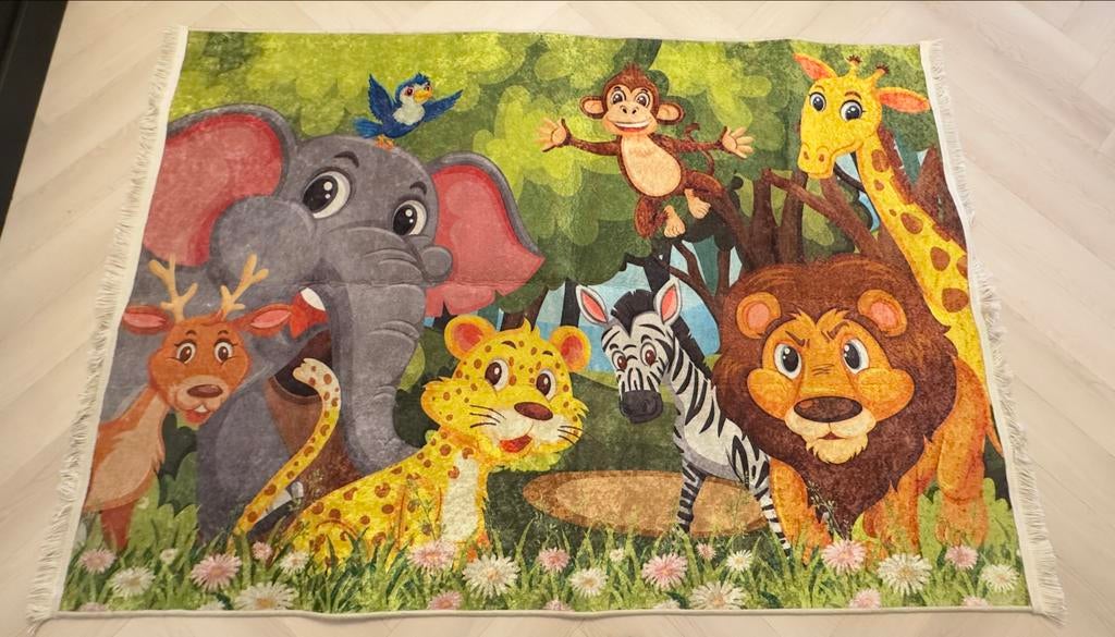 Prachtig Safari Kinderkamer Vloerkleed Dierenprint, 100 tot 150 cm, Ophalen of Verzenden, Zo goed als nieuw, 150 tot 200 cm