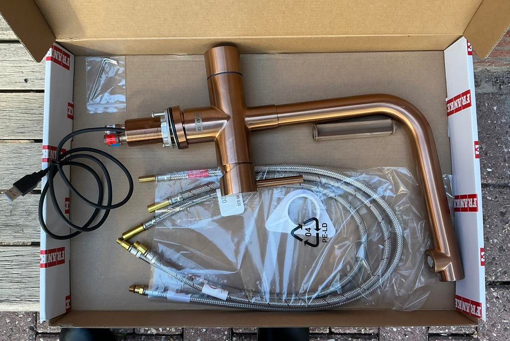 FRANKE KOKENDWATERKRAAN -gloednieuw- industrial copper- elek, Ophalen of Verzenden, Nieuw, Rvs, Kraan