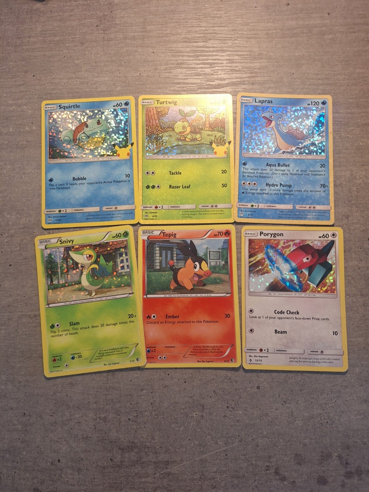 Pokémon kaarten : Squirtle, Turtwig, Lapras, Snivy, Tepig, Ophalen of Verzenden, Gebruikt, Meerdere kaarten