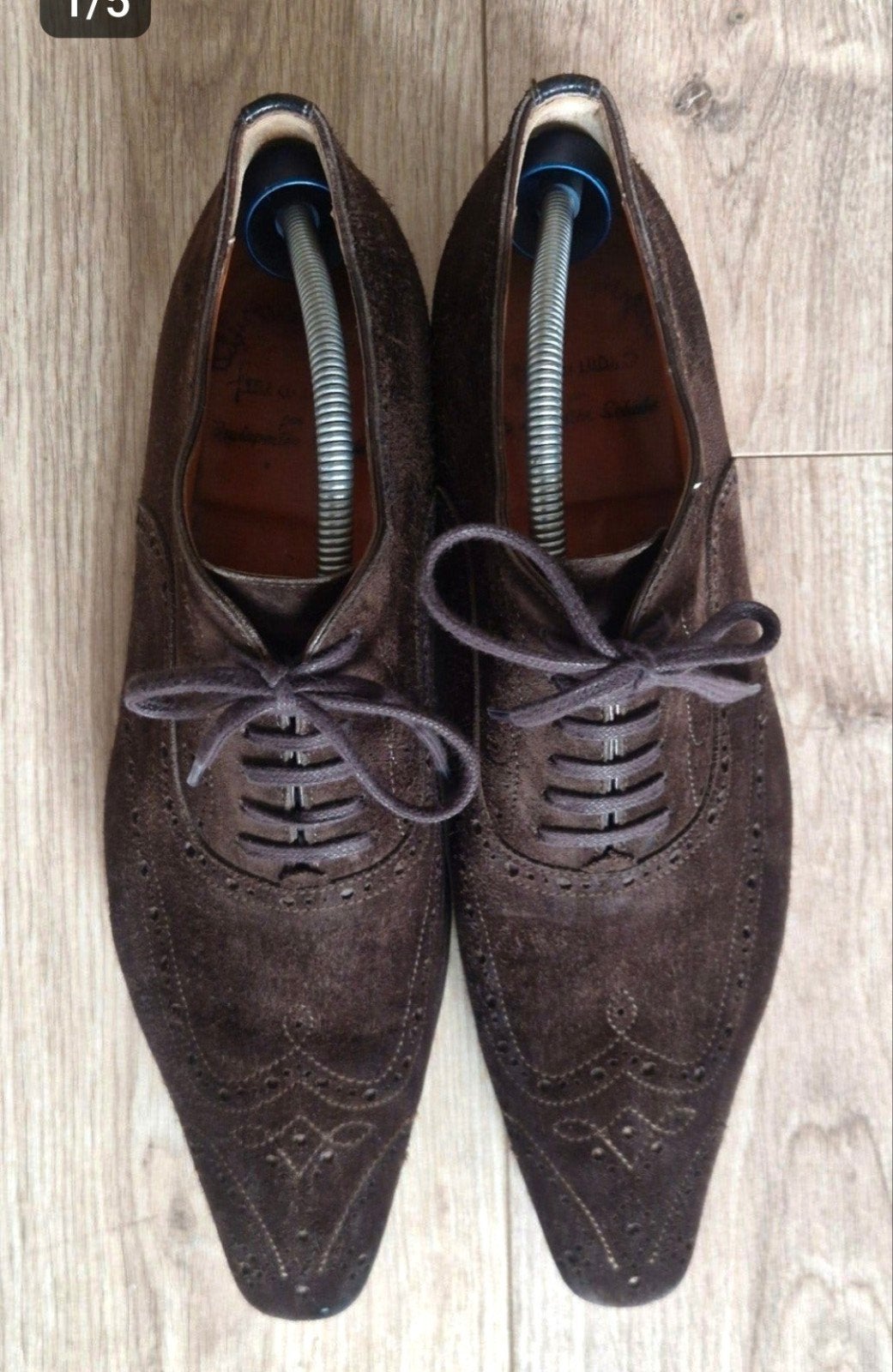 Santoni suede brogues 42 8 handgemaakt *als nieuw*, Kleding | Heren, Bruin, Ophalen of Verzenden, Zo goed als nieuw, Santoni