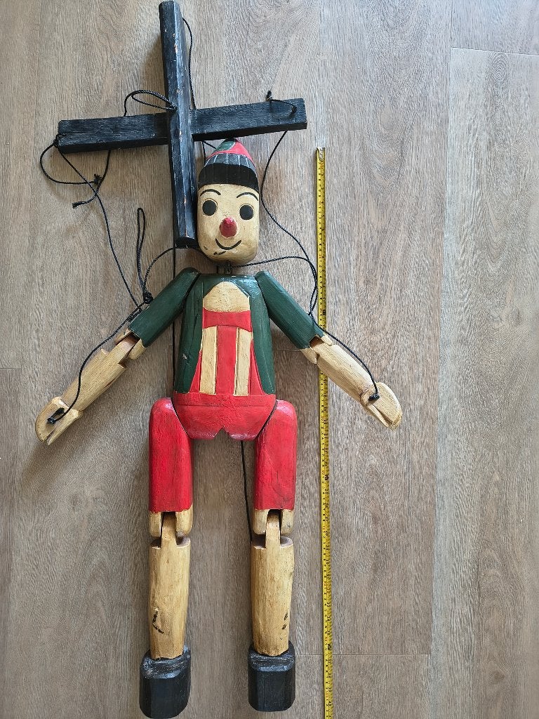 Vintage houten Pinokkio marionetpop - handgemaakt, Ophalen, Gebruikt, Meerkleurig, Vintage
