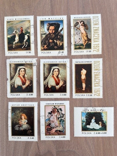 9x Schilderijen van Poolse Schilders 1972, Ophalen of Verzenden, Polen, Gestempeld