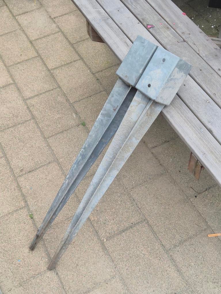 2 Paalhouders (10x10cm) - Verzinkt, Tuin en Terras, Palen, Balken en Planken, Gebruikt, Overige typen, Minder dan 180 cm, Ophalen
