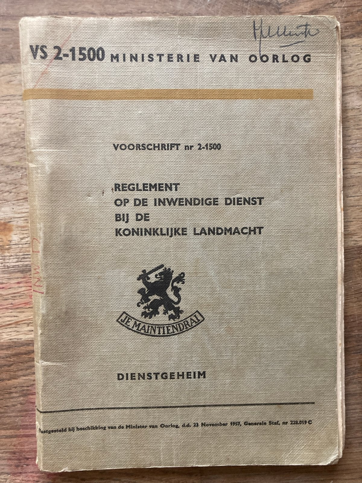 Reglement op de Inwendige Dienst bij de Koninklijke Landmach, Ophalen of Verzenden, Landmacht, Nederland, Boek of Tijdschrift