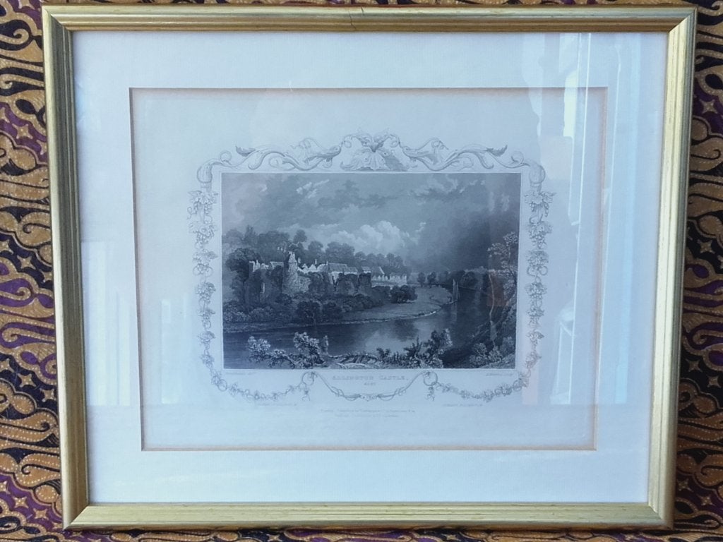 Allington castle mooie antieke ingelijste ets uit Engeland., Ingelijst, 1800 - 1899, Ets, Ophalen of Verzenden