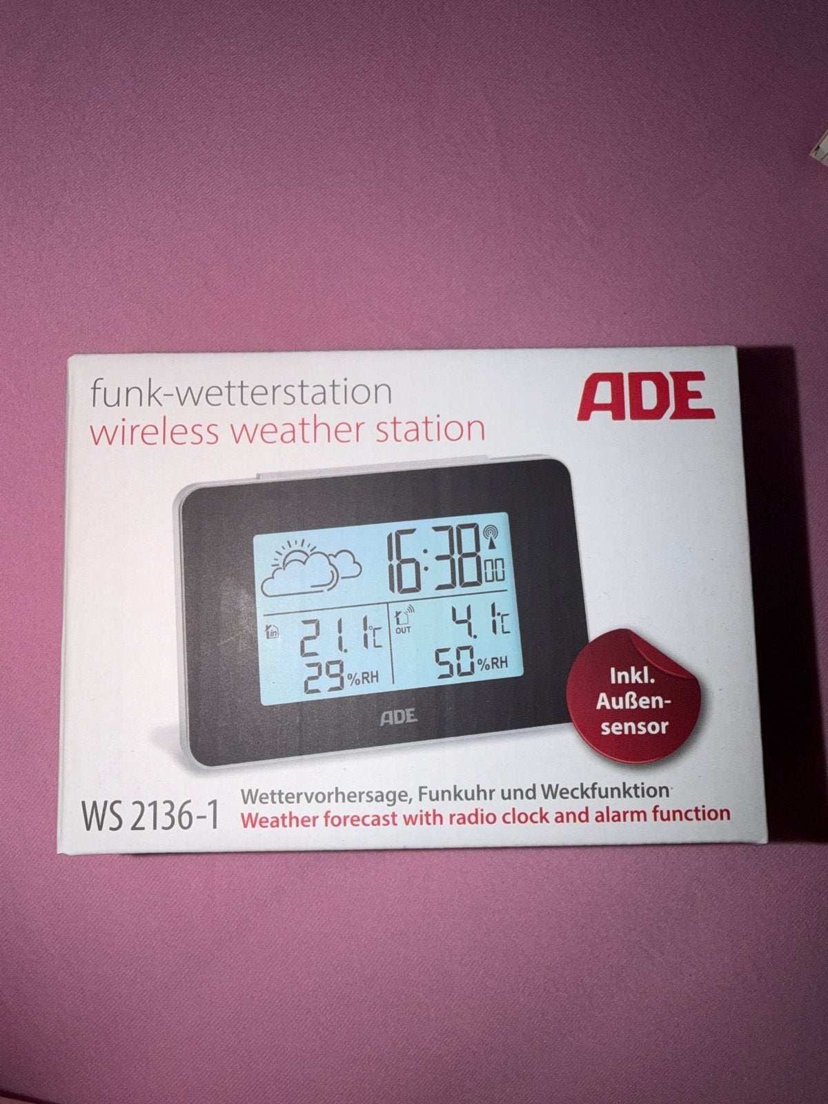 ADE Draadloos Weerstation WS 2136-1 met Buitensensor, Audio, Tv en Foto, Weerstations en Barometers, Ophalen of Verzenden, Nieuw