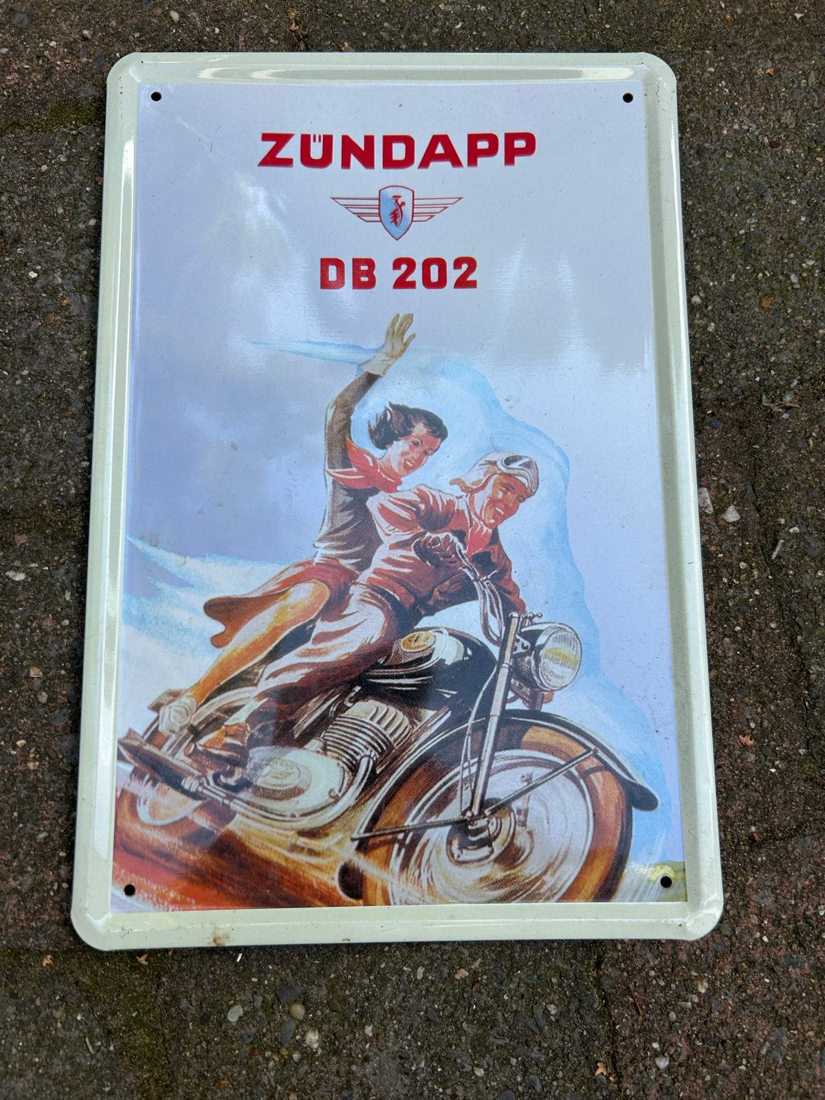 Zündapp DB 202 Emaille Reclamebord - Vintage Motorfiets, Ophalen of Verzenden, Zo goed als nieuw, Motoren