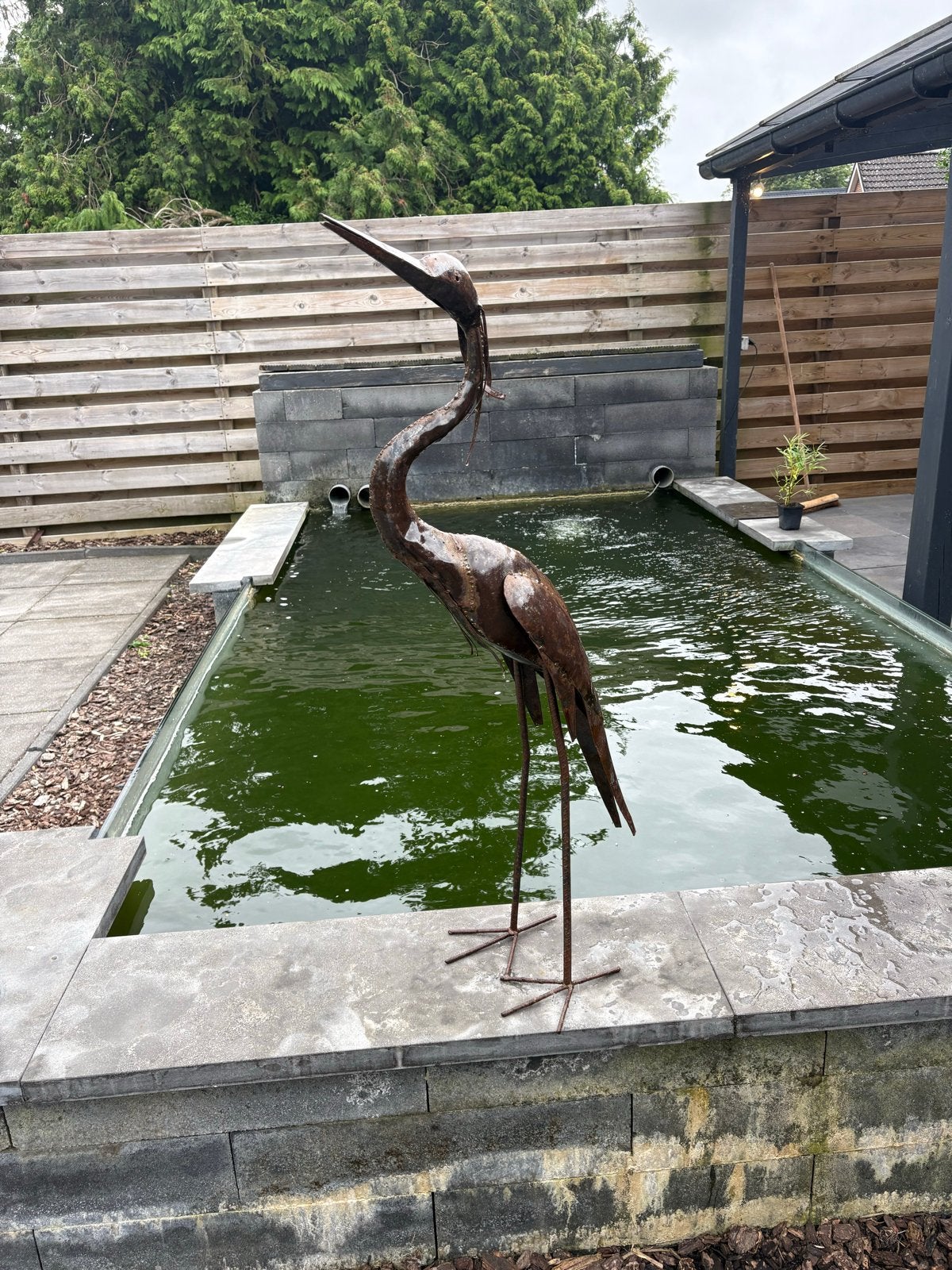 Metalen Reiger Tuinbeeld - 93cm Hoog, Ophalen, Gebruikt