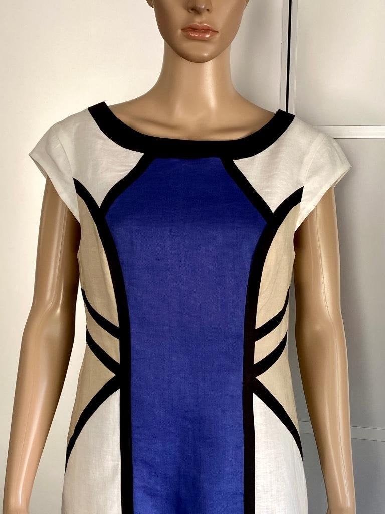 J430 Derhy maat S=36 linnen jurk jurkje blauw/wit/beige, Kleding | Dames, Jurken, Blauw, Derhy, Ophalen of Verzenden, Zo goed als nieuw