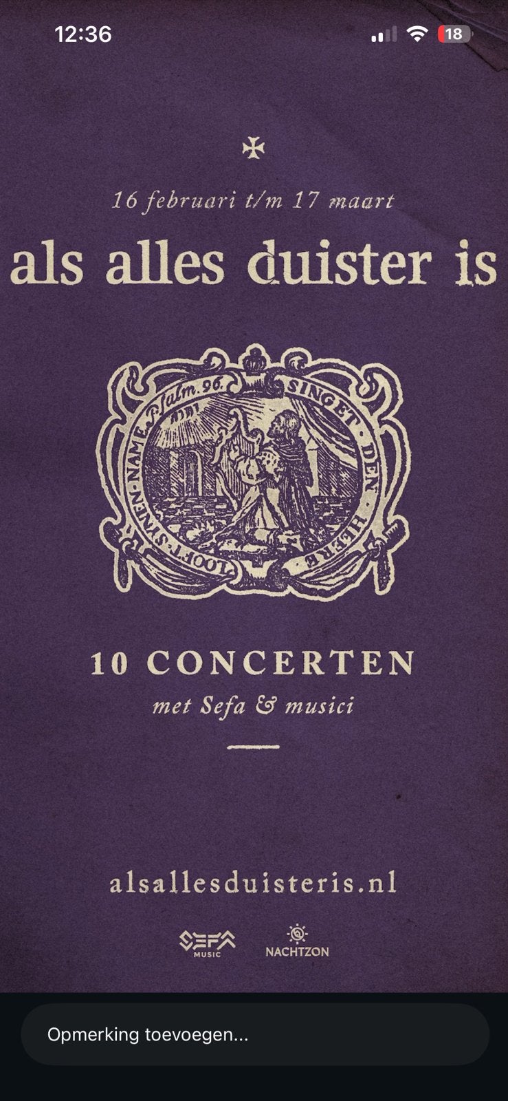 2 kaarten gezocht concert Sefa ‘Als alles duister is’, Twee personen