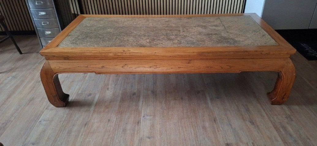 🌍 Grote Chinese Opium XL salontafel 180x90x50 Rotan blad, Ophalen, Gebruikt, 50 tot 100 cm, Overige houtsoorten