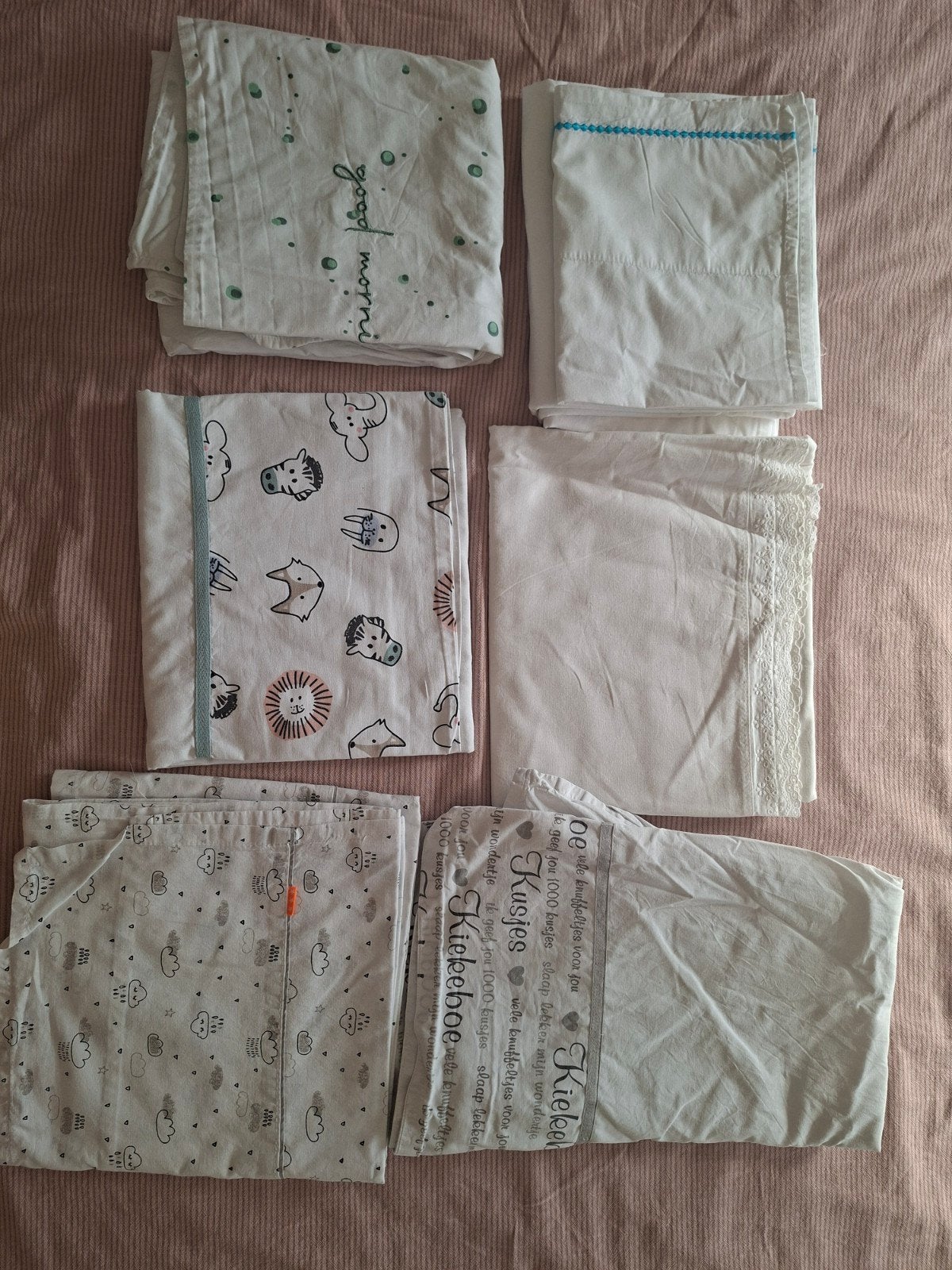 Lakentjes ledikant 120 x 60, Gebruikt, Jongetje of Meisje, Wit, Overige typen