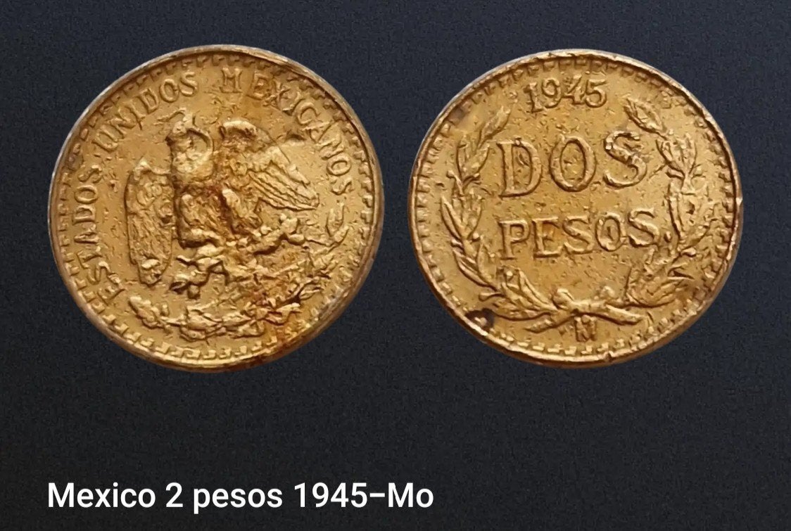 2 Pesos gouden munt uit Mexico (1945) - 900/1000 goud, Ophalen of Verzenden, Midden-Amerika, Losse munt, Goud