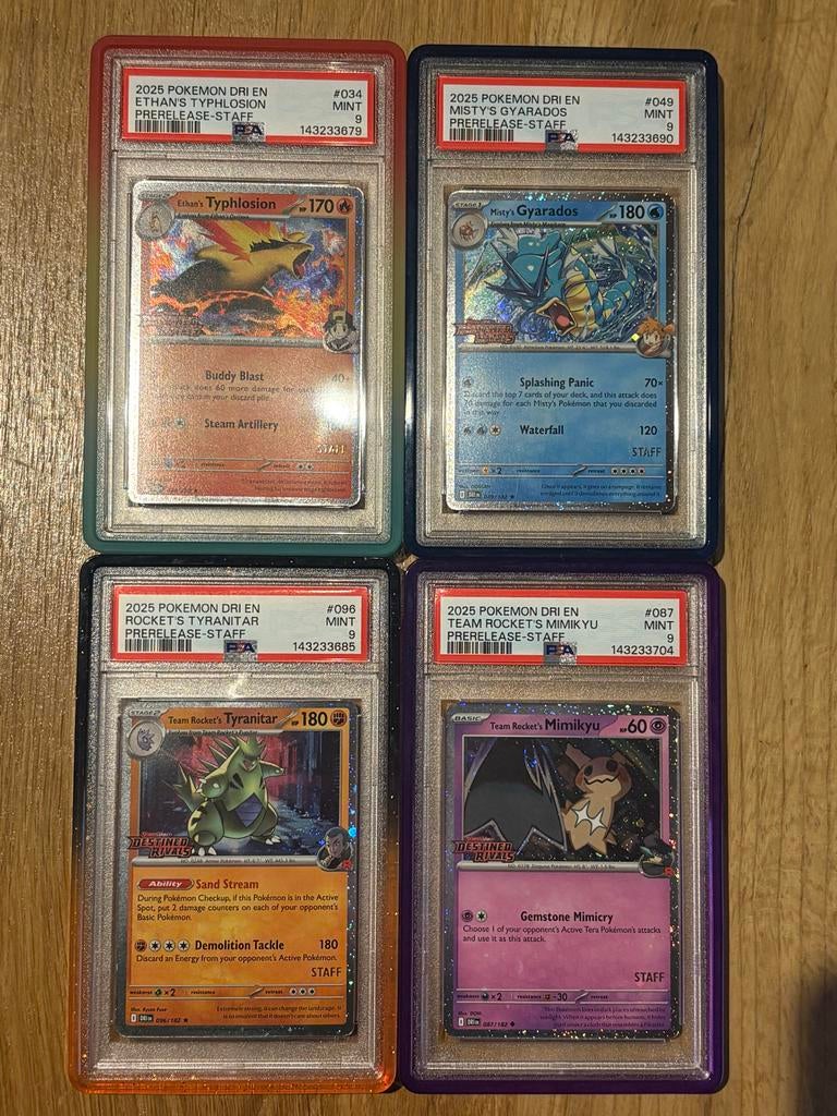 4x PSA 9 Pokemon Prerelease Staff Kaarten (2025 DRI EN), Ophalen of Verzenden, Zo goed als nieuw, Meerdere kaarten