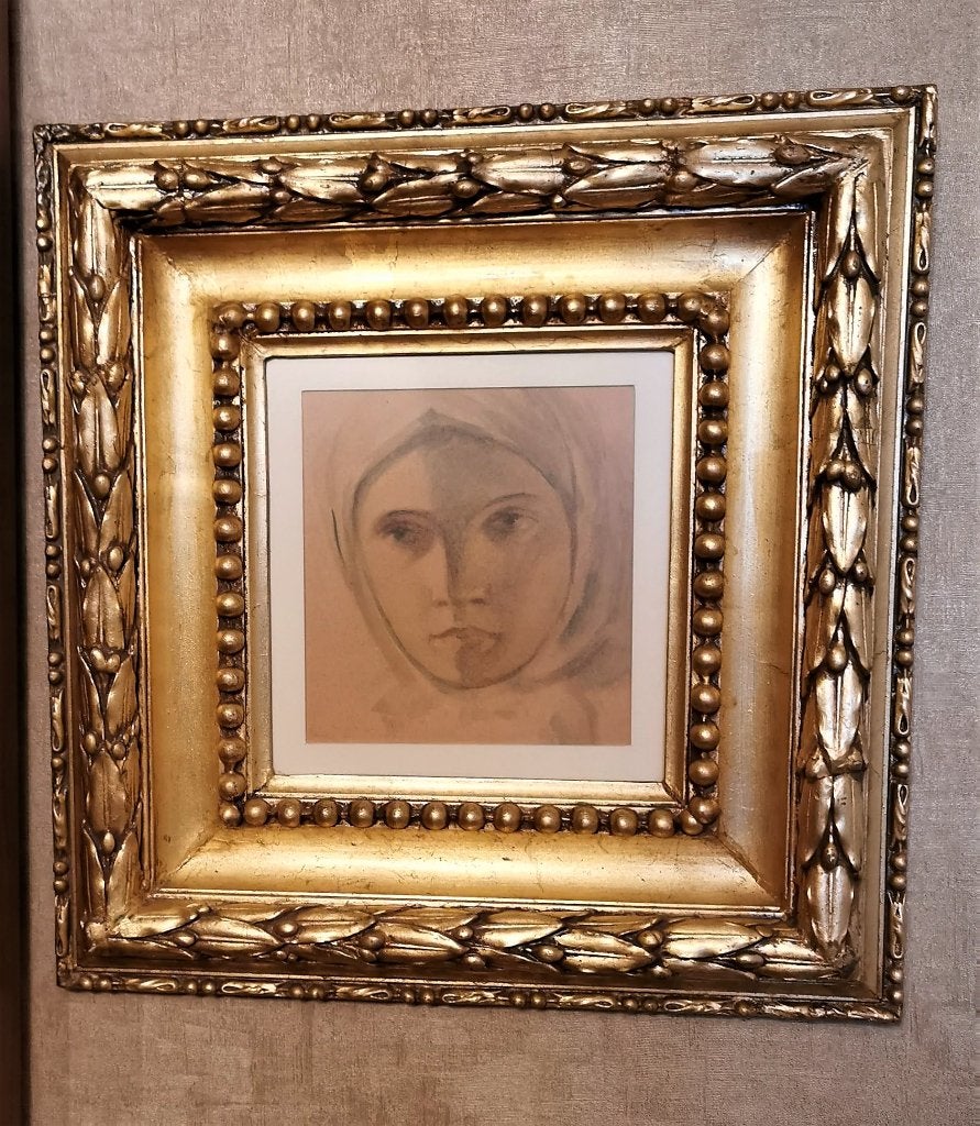 Potloodtekening in kader., Ophalen of Verzenden