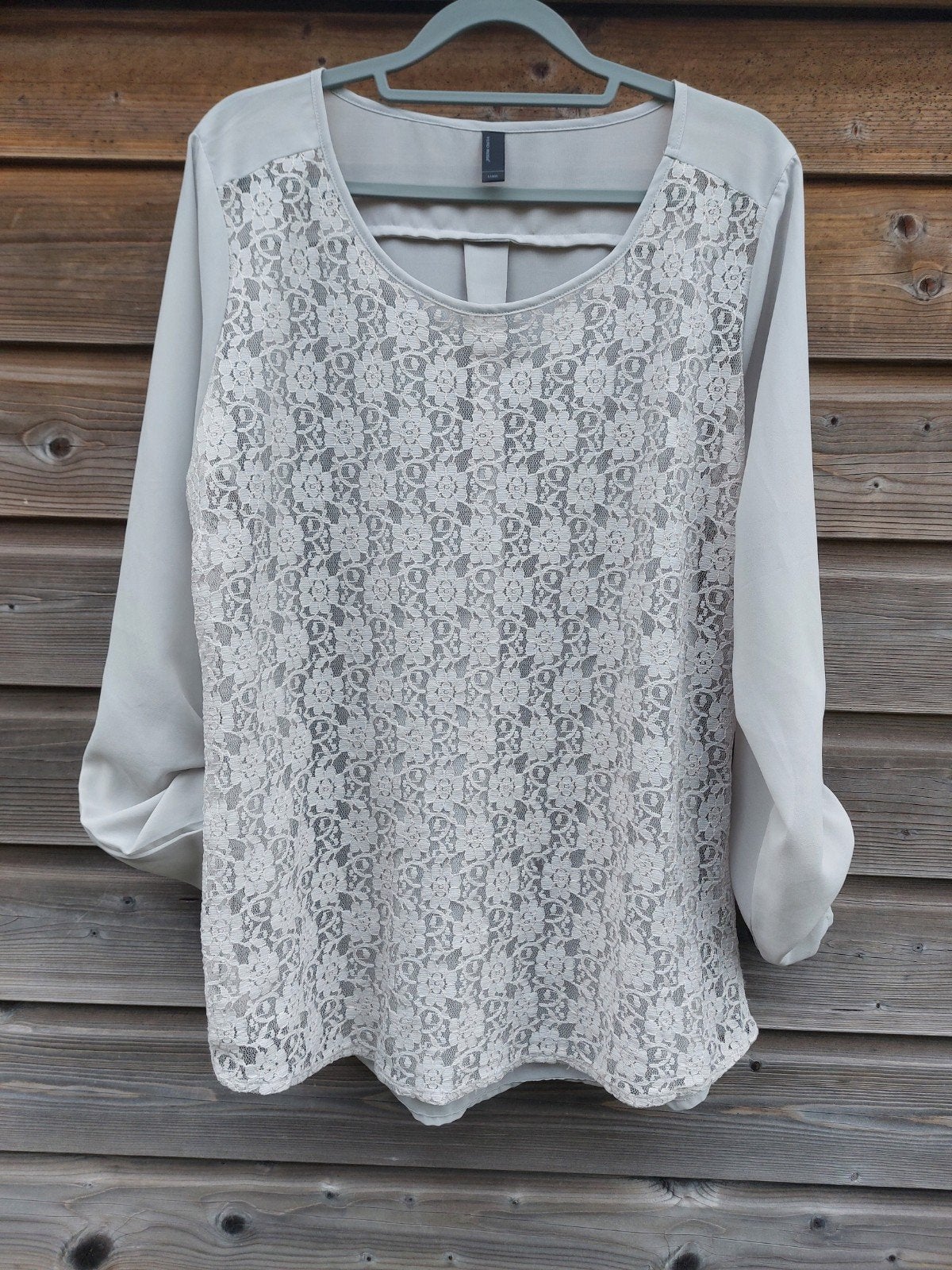 Lichtgrijs shirtje tuniek met kant Only maat L/40, Verzenden
