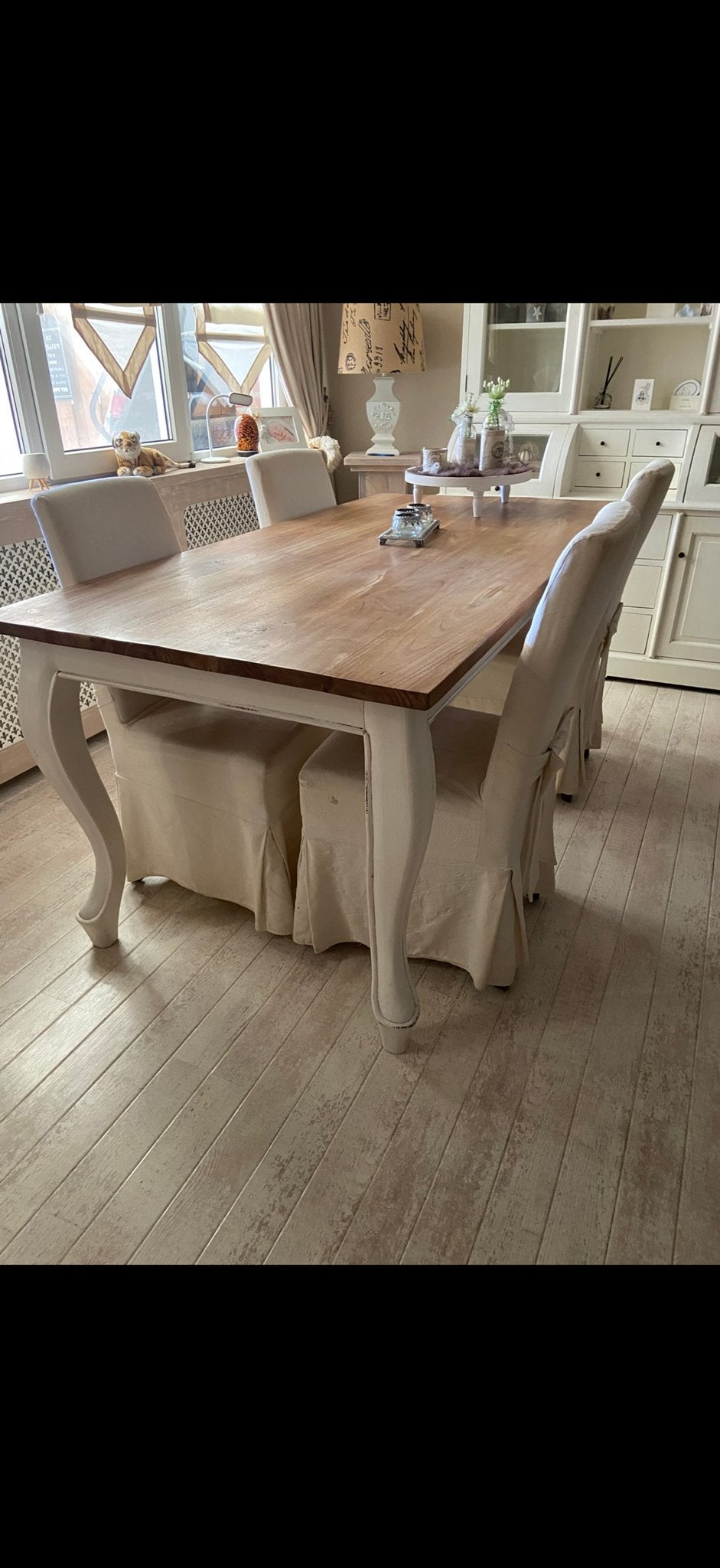 Elegante eettafel met landelijke charme, incl stoelen, Ophalen, 50 tot 100 cm, Zo goed als nieuw, 150 tot 200 cm