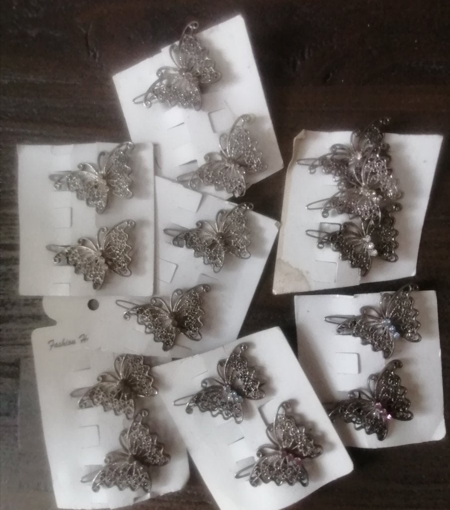 15 haarschuifspeldjes zilveren vlinders met strass-steentjes, Ophalen of Verzenden, Nieuw, Haarspeld