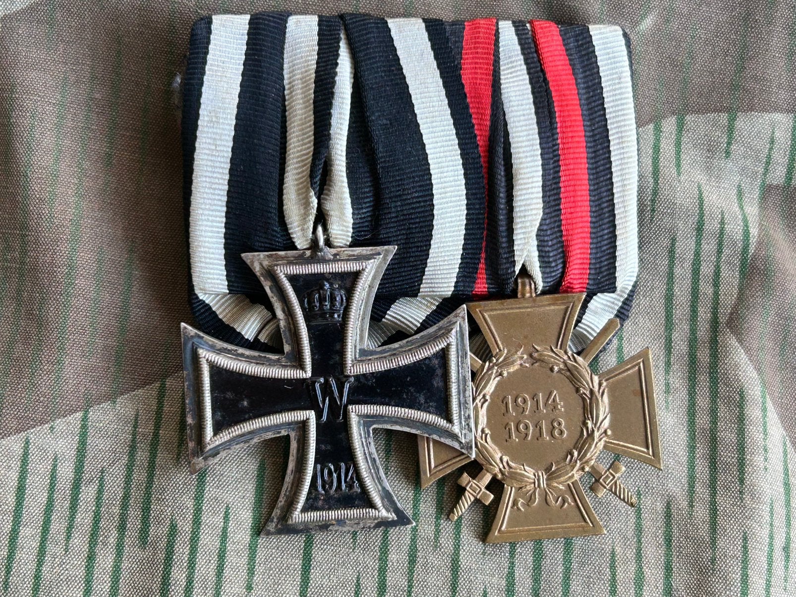 Duitse WO1 Ordenspange EK2 1914 & Hindenburg kruis, Ophalen of Verzenden, Landmacht, Duitsland, Lintje, Medaille of Wings