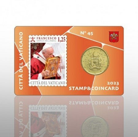 Coincard 45 met Postzegel Vaticaan 2023, Ophalen of Verzenden, Vaticaanstad, 50 cent, Setje