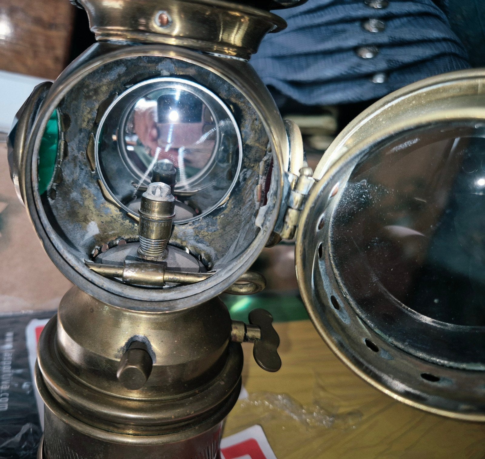 Antieke messing koperen fietslamp carbid lamp carbidlamp, Ophalen, Koper