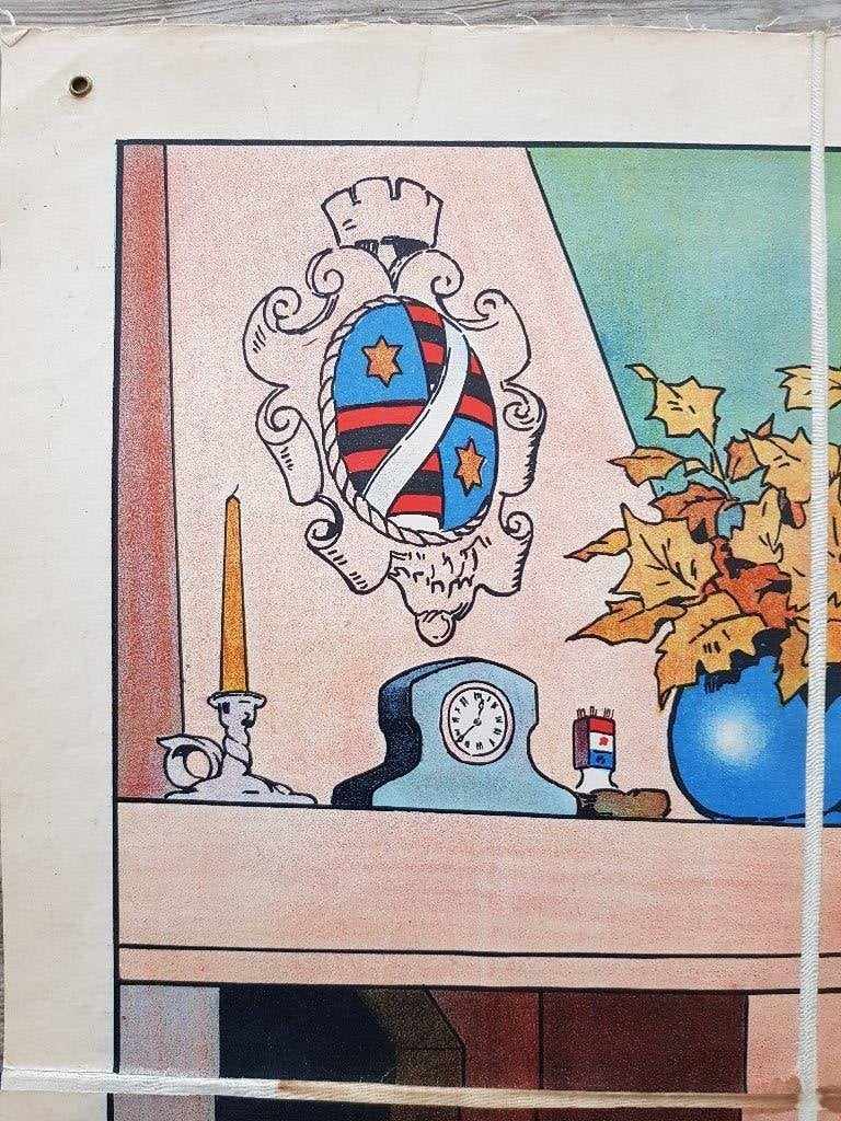 In het huis oude schoolplaat uit Frankrijk litho op canvas., Antiek en Kunst, Origineel, Ophalen of Verzenden, Lithografie